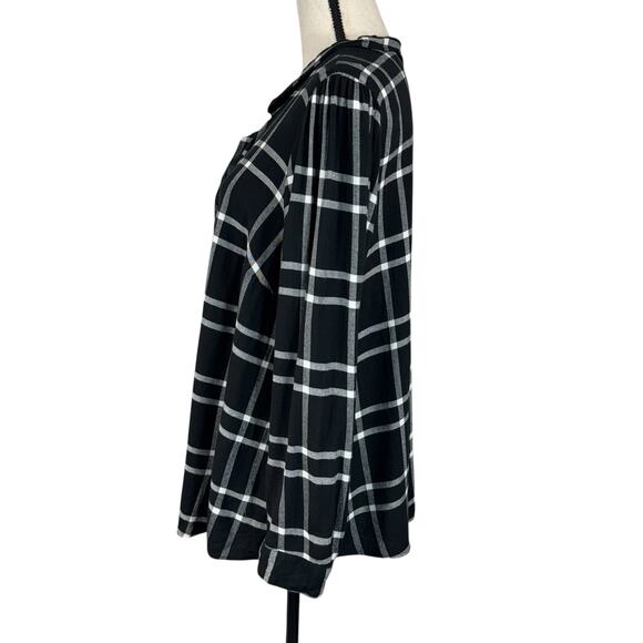 Lane Bryant SZ 16 Top Plaid Button-Up Ruffled Collared Long Sleeve Lightweight - Picture 6 of 10